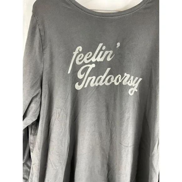 Caciquoe Graphic Long Sleeve T-Shirt "Feelin Indoorsy" Size 18/20 Charcoal Grey - Picture 2 of 3
